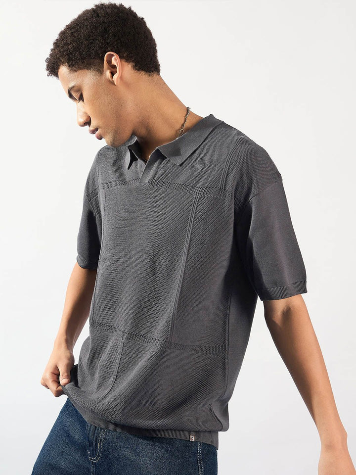 DENNISON Oversized Polo Collar Knitted T-Shirt