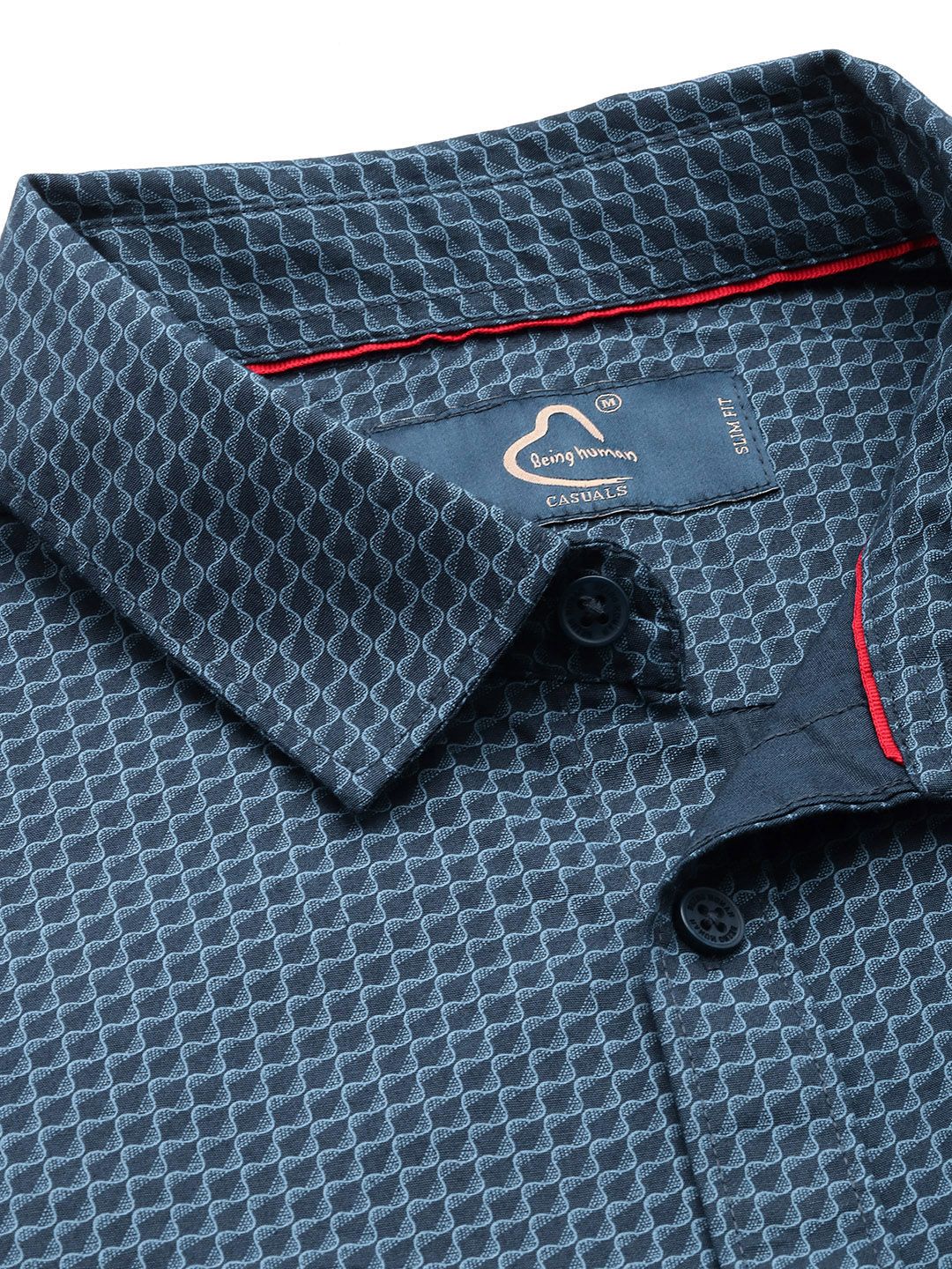 Being Human Spread Collar Geometric Printed Cotton Slim Fit Casual Shirt