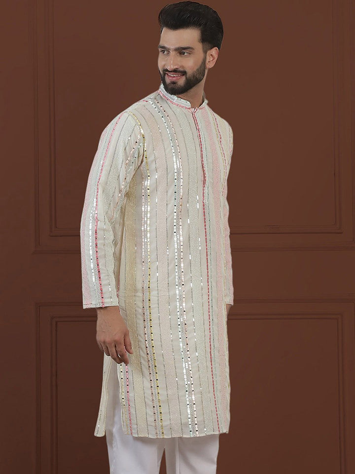 SOJANYA LUXE Kurta Lurus Kolar Mandarin Bersulam Geometrik