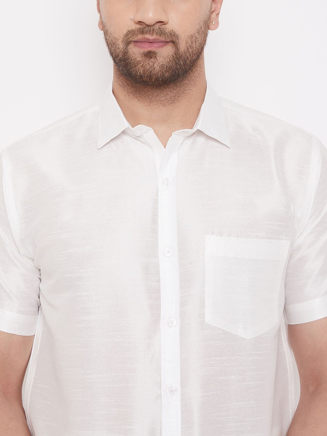 VASTRAMAY Men White Regular Fit Solid Party Shirt