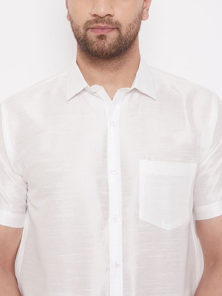 VASTRAMAY Men White Regular Fit Solid Party Shirt