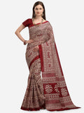 KALINI Maroon & Cream-Coloured Khadi Silk Kalamkari Saree