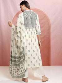 Vishudh Cream-Coloured Ethnic Motifs Printed Pure Cotton Kurta with Trousers & Dupatta