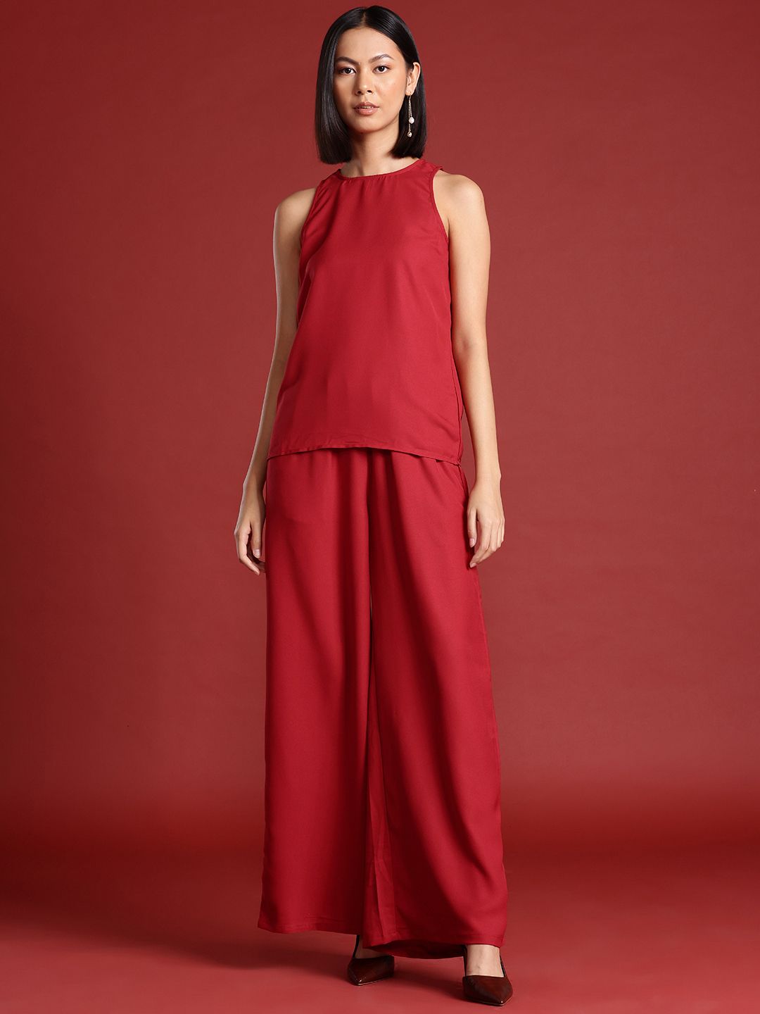 all about you Women Round Neck Flared Leg Co-Ords