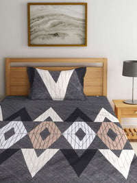 KLOTTHE Grey Geometric Polycotton 300 TC Dipasang Cadar Bujang Halus dengan Sarung Bantal-59 x 89 inci
