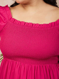 Curve Berrylush Plus Saiz Square Neck Smocked A-Line Regular Top