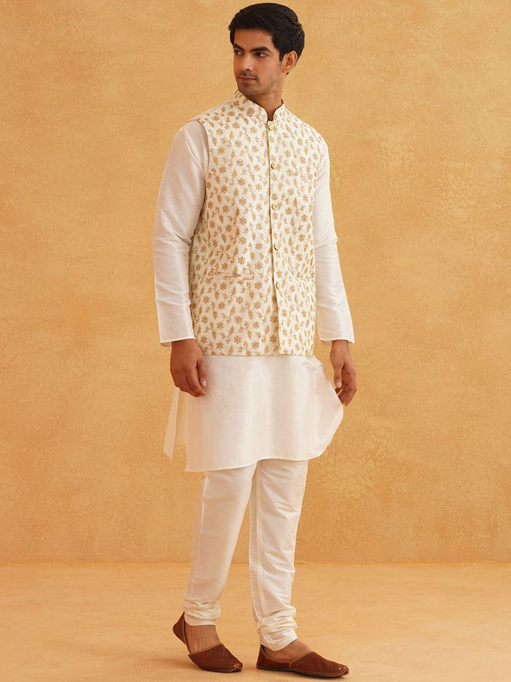 SOJANYA Kolar Band Lengan Panjang Kurta Biasa Dengan Churidar Dengan Jaket Nehru