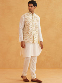 SOJANYA Kolar Band Lengan Panjang Kurta Biasa Dengan Churidar Dengan Jaket Nehru