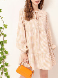 DressBerry Preppy Chic Checked Tie-Up Neck A-line Mini Dress