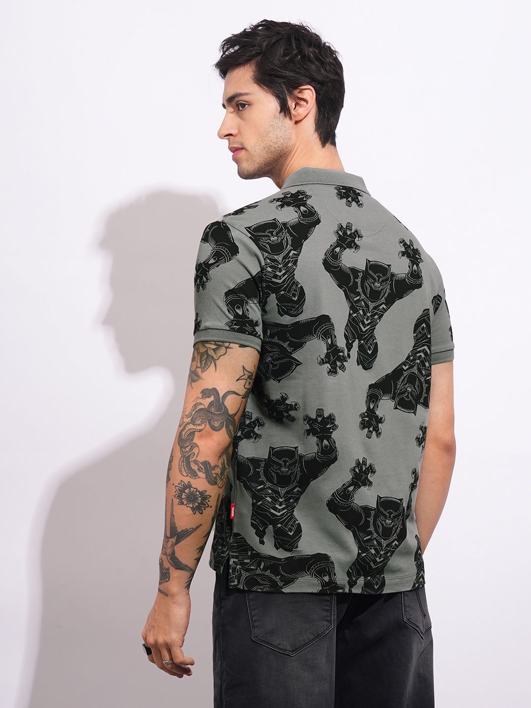 Being Human Black Panther Graphic Printed Polo Collar Pure Cotton T-shirt