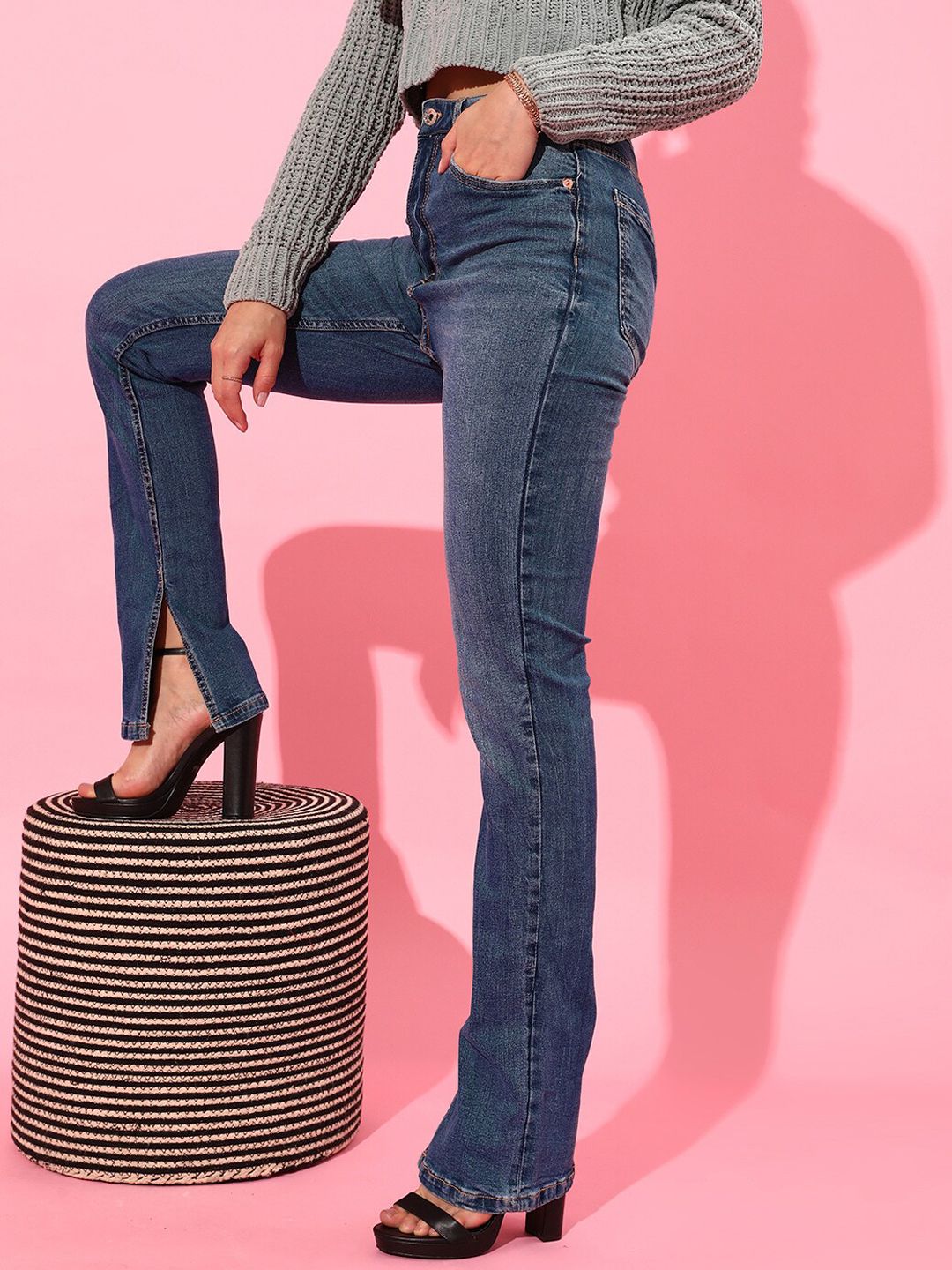 STREET 9 Women Blue Slim Fit High-Rise Heavy Fade Cotton Jeans