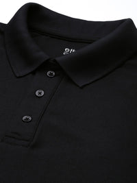 ether Men Black Solid Moisture-Wicking Antimicrobial Polo