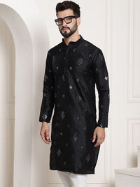 SOJANYA Mandarin Collar Mirror Work Straight Kurta