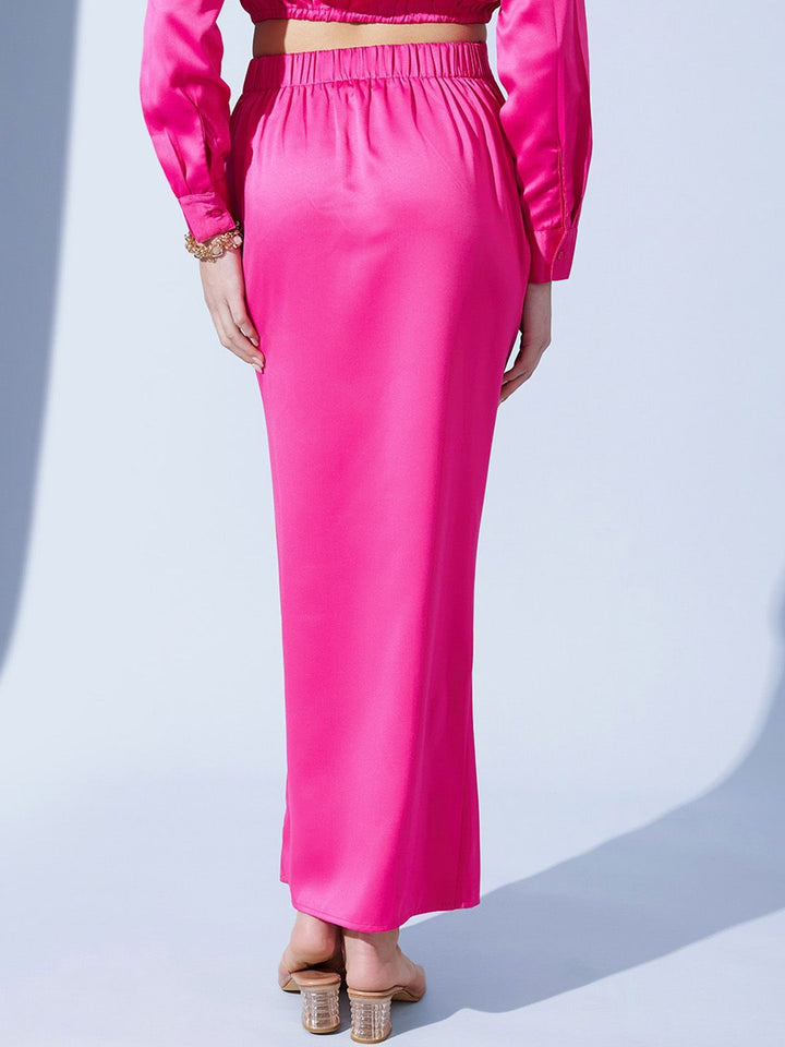 STREET 9 Fuchsia Pleated Satin Pencil Midi Skirt