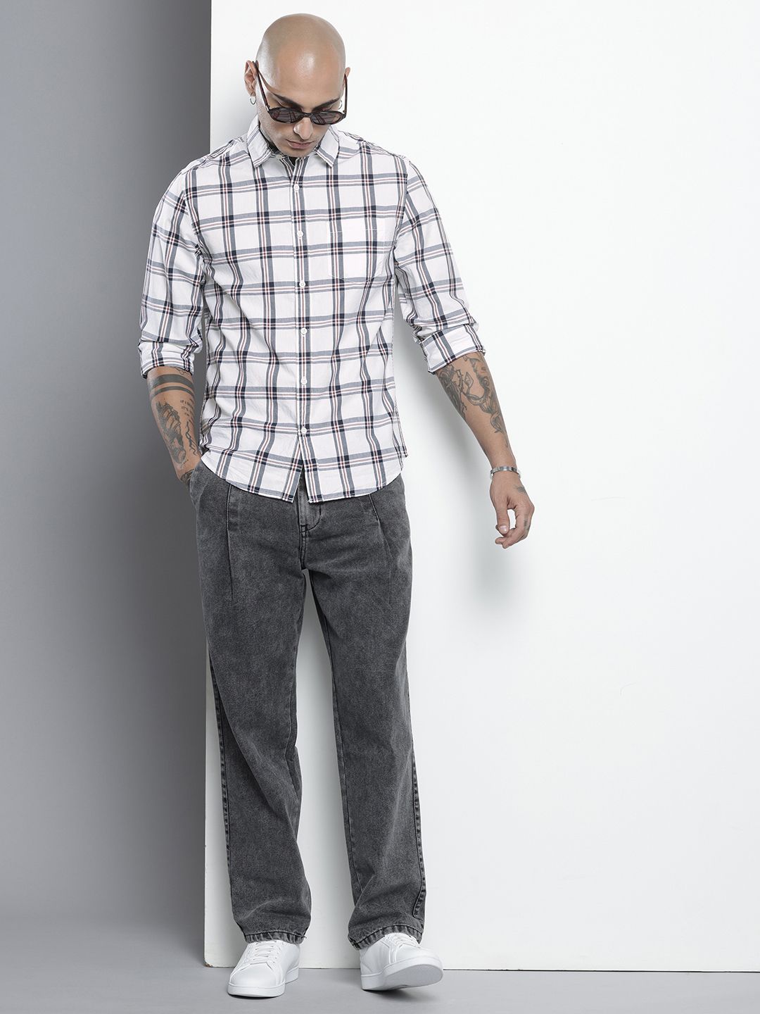 The Indian Garage Co Slim Fit Checked Pure Cotton Casual Shirt