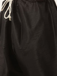 SOJANYA Set Kurta Solid Hitam Lelaki Bercetak Motif Etnik Jaket Nehru