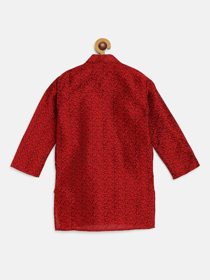 SOJANYA Boys Maroon Woven Design Jacquard Weave Band Collar Kurta