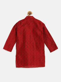 SOJANYA Boys Maroon Woven Design Jacquard Weave Band Collar Kurta