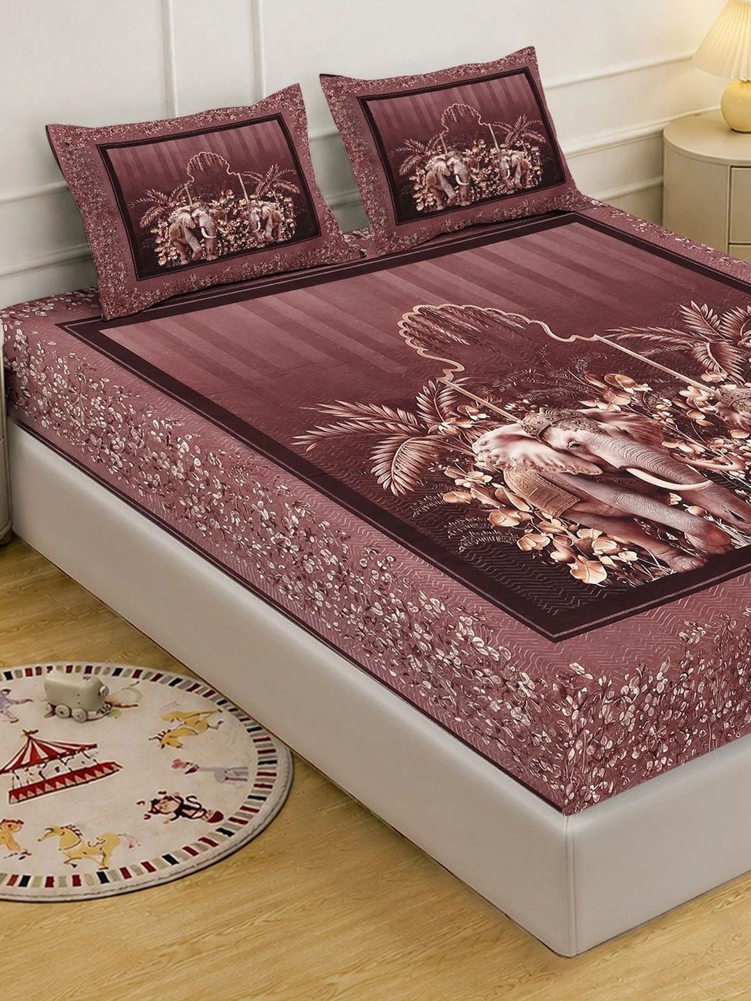 KLOTTHE Rust 400 TC King Bedsheet with 2 Pillow Covers