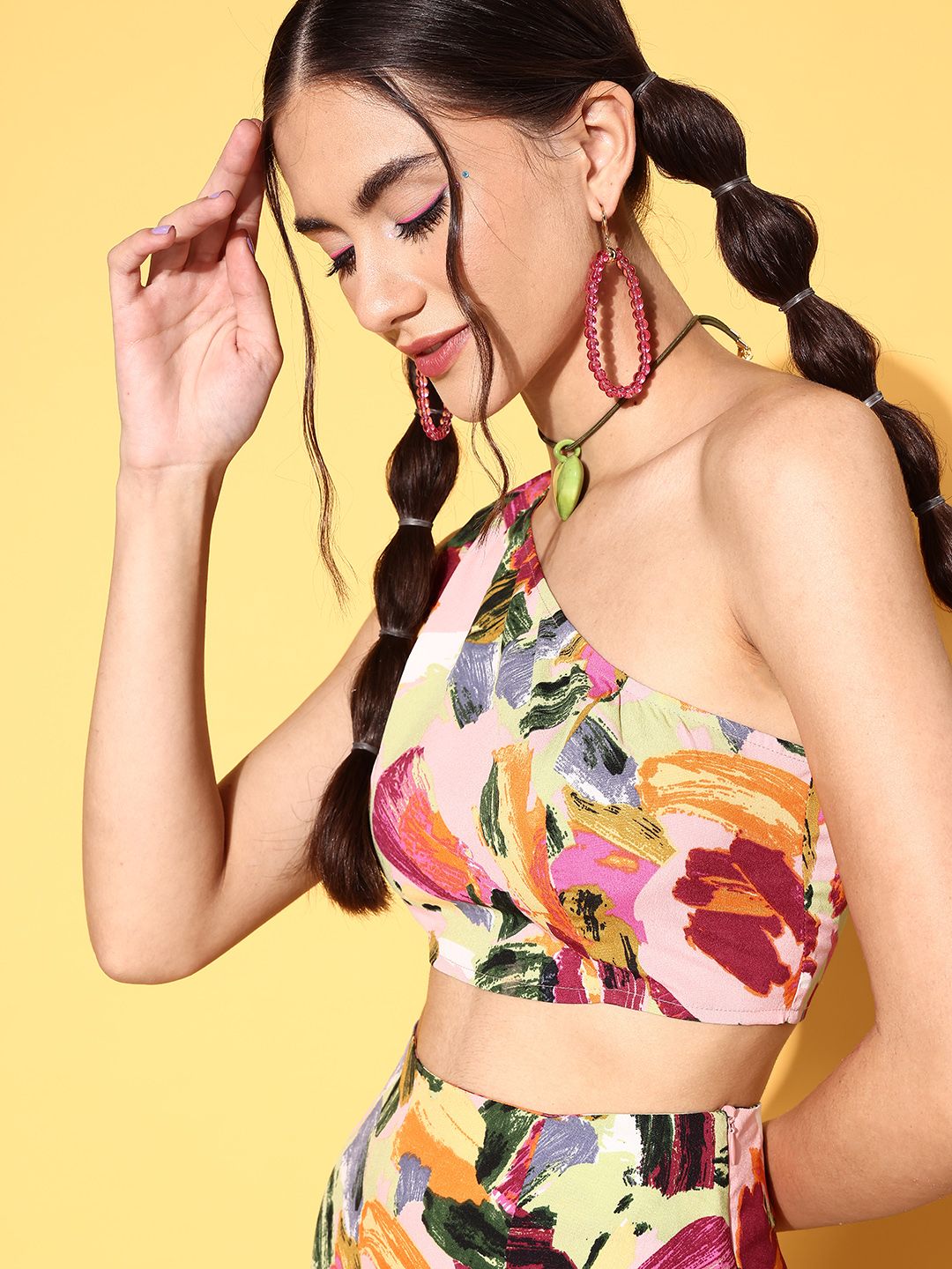 Berrylush Women Pink Printed Top with Skirt
