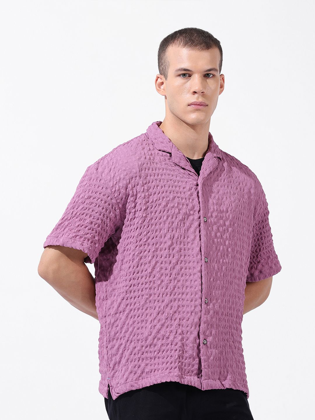 The Indian Garage Co Men Relaxed Fit Self Design Resort Wear Shirt
