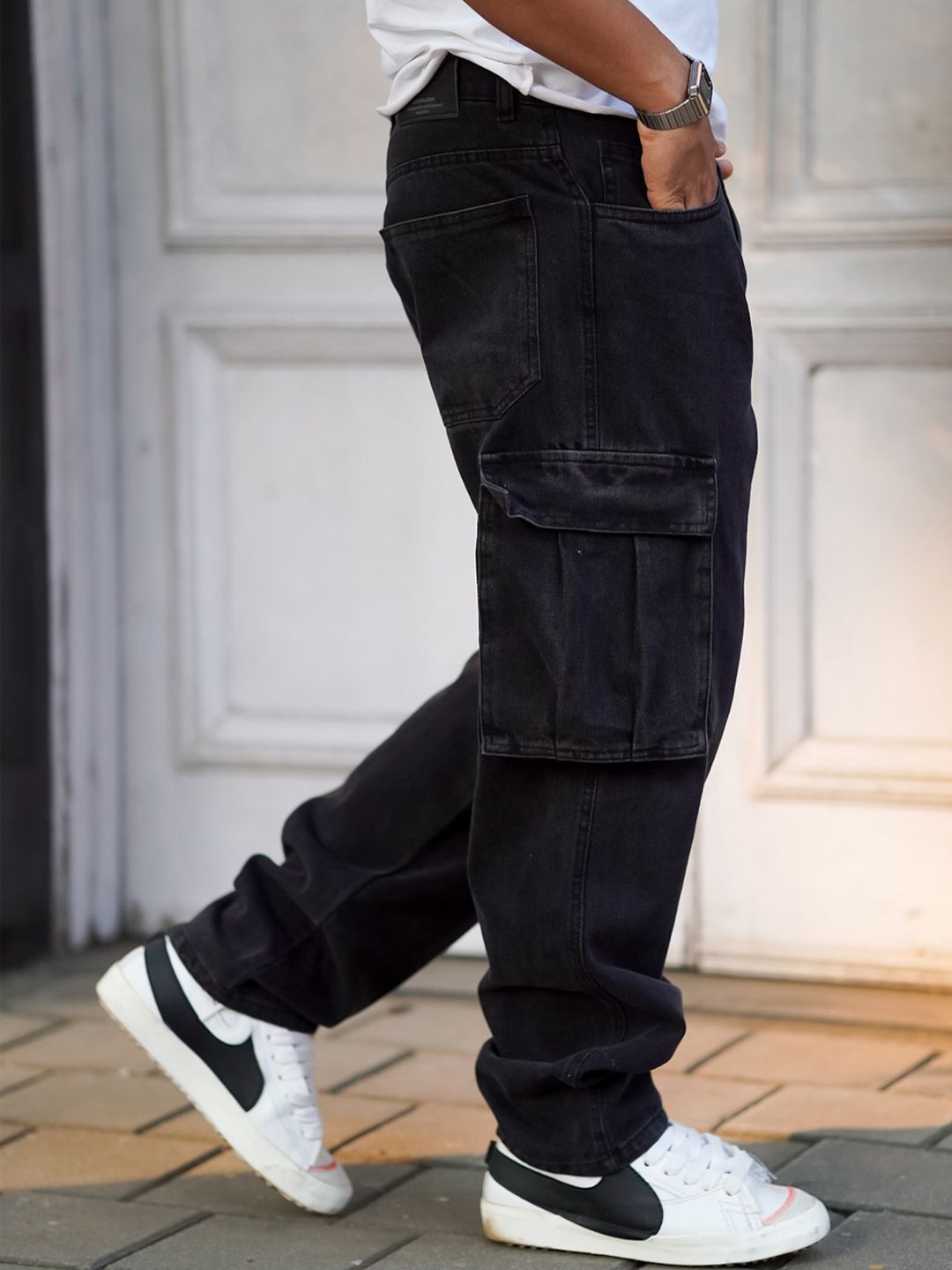 Powerlook Men Dusty Black Boyfriend Fit Clean Look Cargo Jeans
