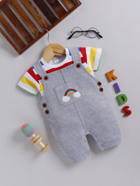 Moms Love Infant Boys Pure Cotton Dungaree With Striped T-Shirt