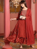 Anouk Ethnic Printed Yoke Embroidered Layered Kurta with Dupatta