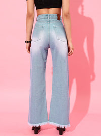 STREET 9 Women Blue Flared High-Rise Mildly Distressed Light Fade Pure Cotton Jeans