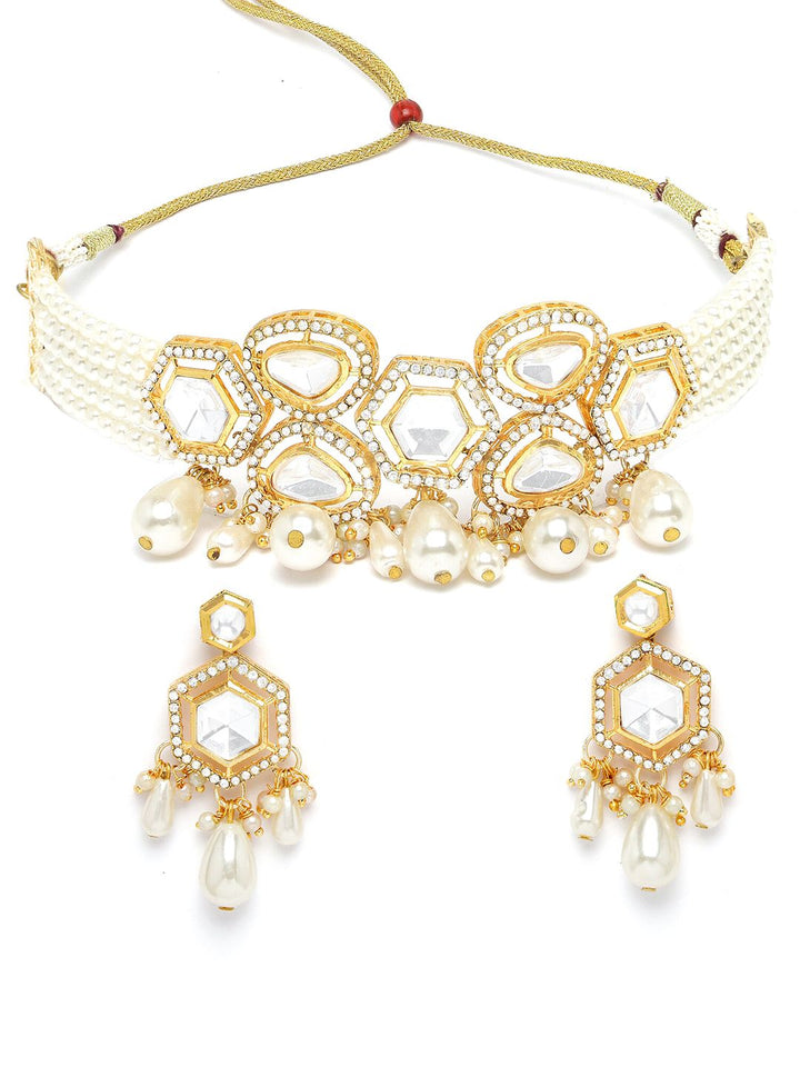 Karatcart berlapis emas berlapis Kundan-studded & mutiara yang ditetapkan perhiasan choker