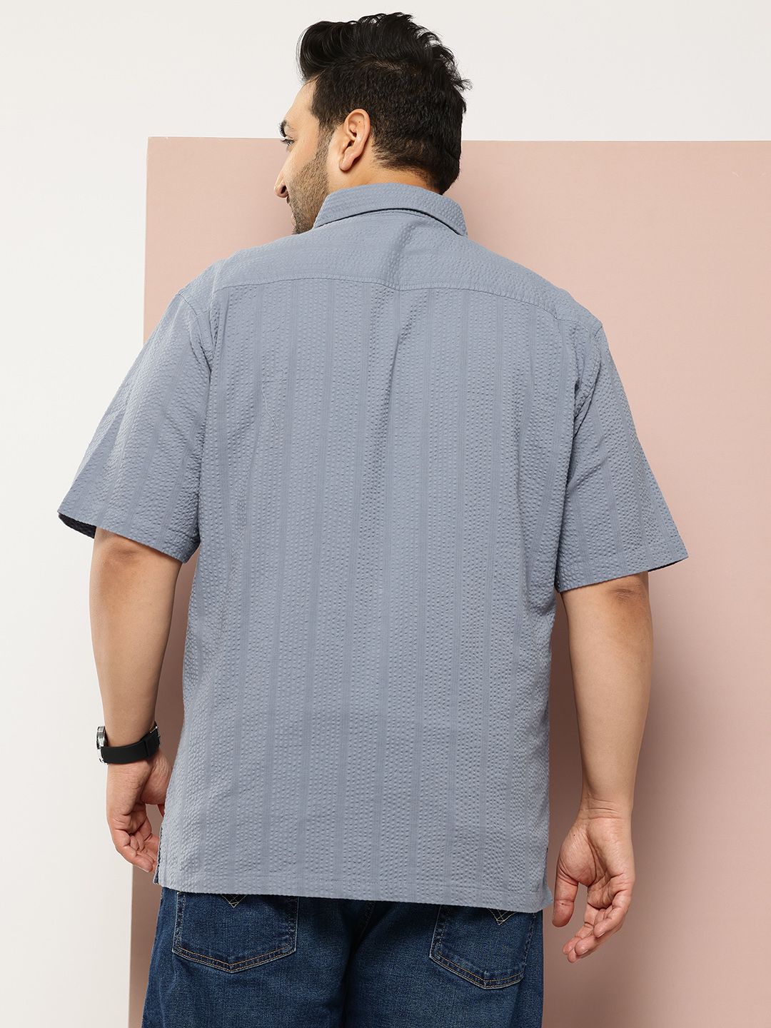 Thomas Scott Men's Plus Size Seersucker Cotton Casual Shirt
