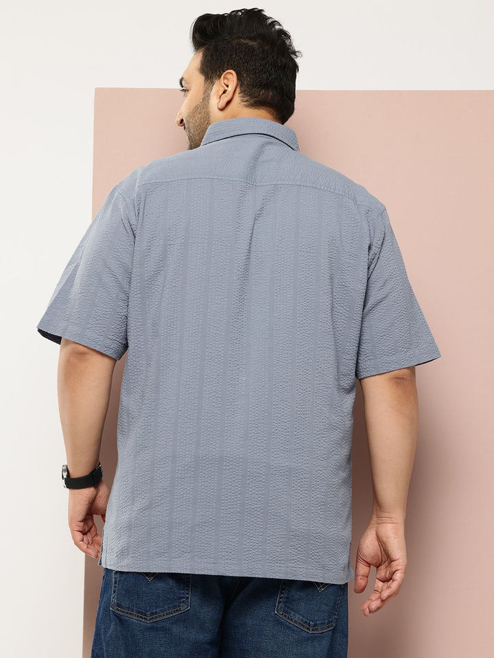 Thomas Scott Men's Plus Size Seersucker Cotton Casual Shirt