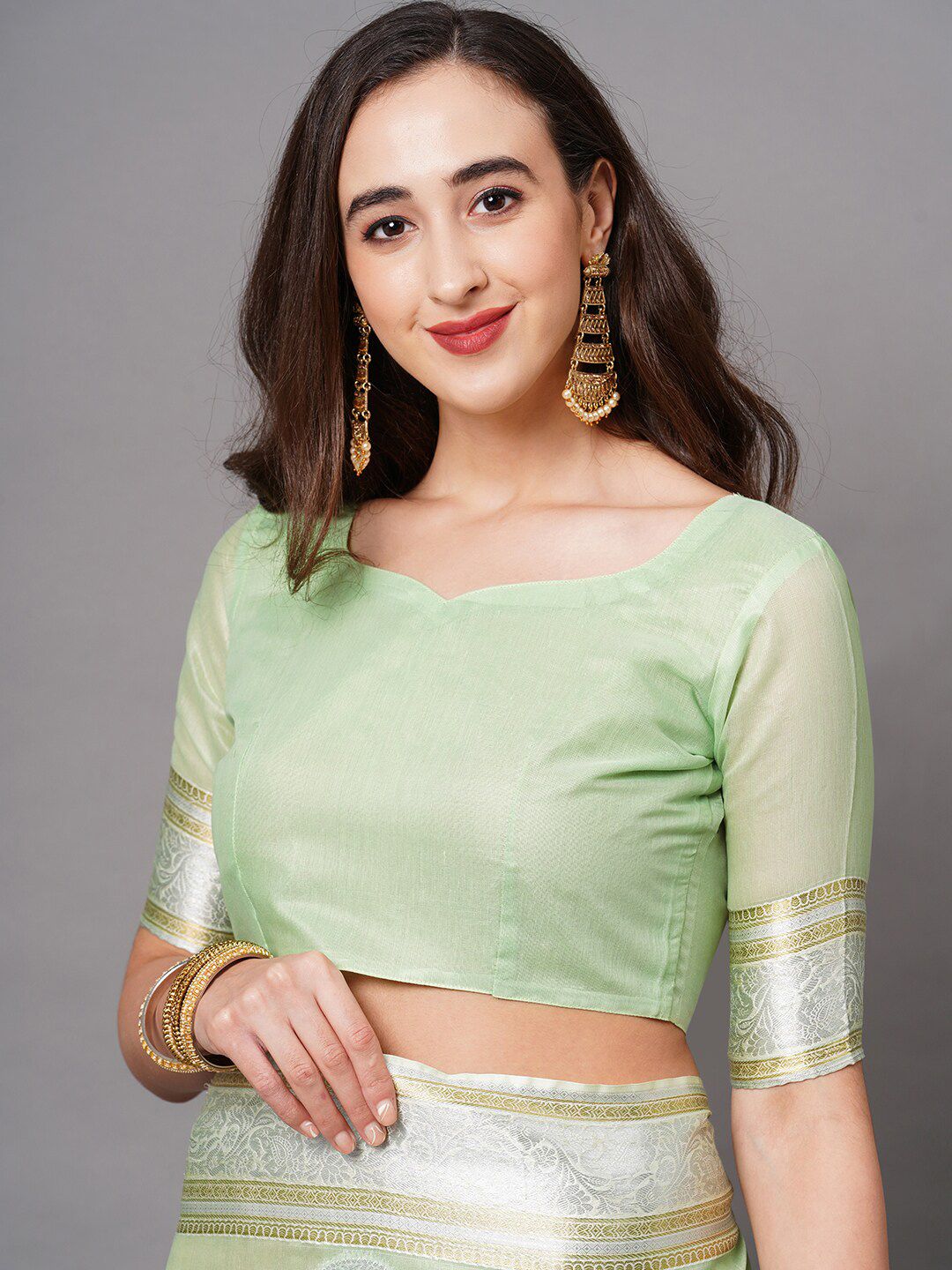Saree mall Green & Silver-Toned Woven Design Silk Blend Banarasi Sarees