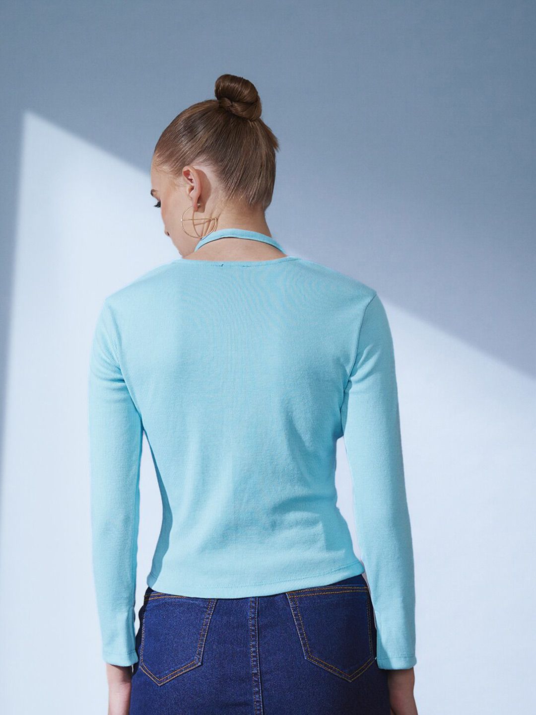 STREET 9 Round Neck Long Sleeves Cut Out Top