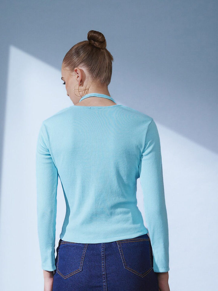 STREET 9 Round Neck Long Sleeves Cut Out Top