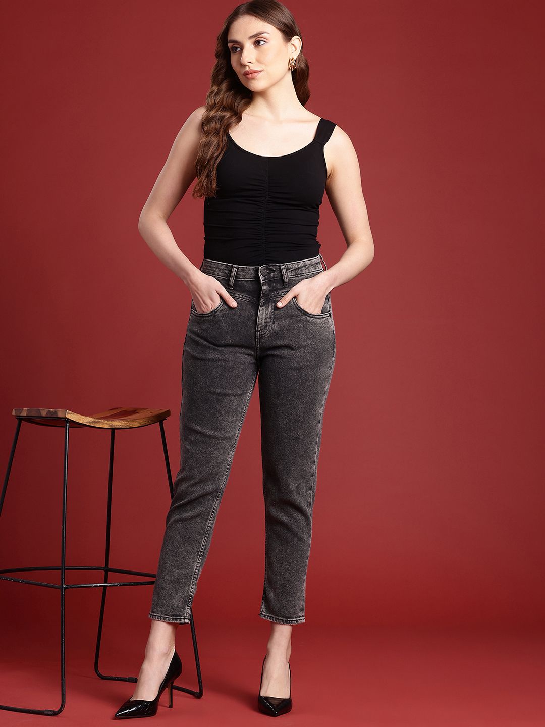 all about you Women Mom Fit High-Rise Heavy Fade Stretchable Jeans