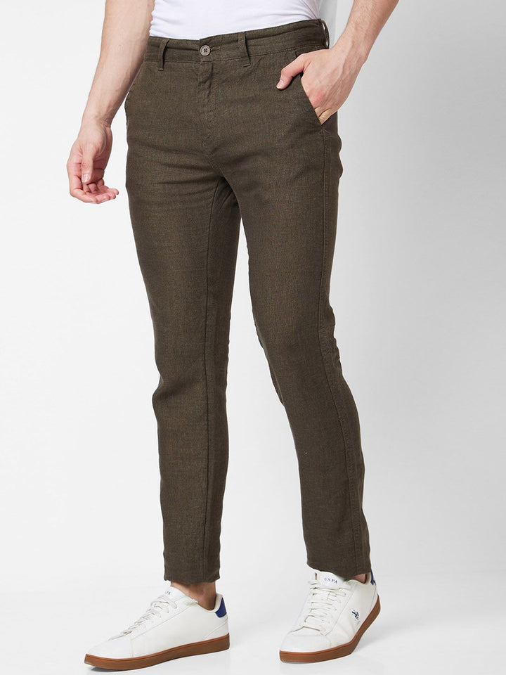 SPYKAR Men Mid Rise Linen Regular Fit Chinos Trousers
