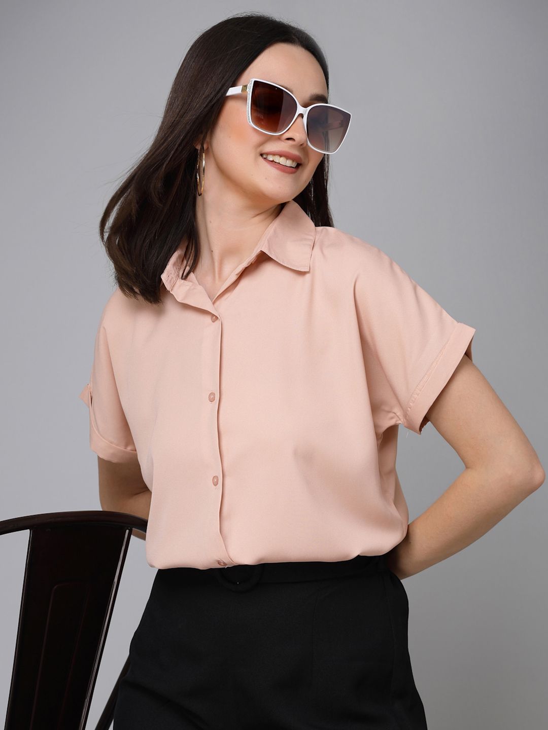 Style Quotient Nude Smart Spread Collar Formal Shirt