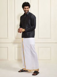 VASTRAMAY Shirt Collar Long Roll-Up Sleeves Shirt With Veshti