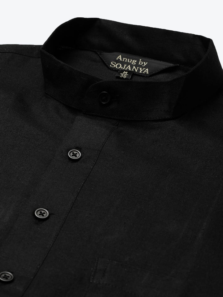 Anug by SOJANYA Men Black Dobby Band Collar Kurta