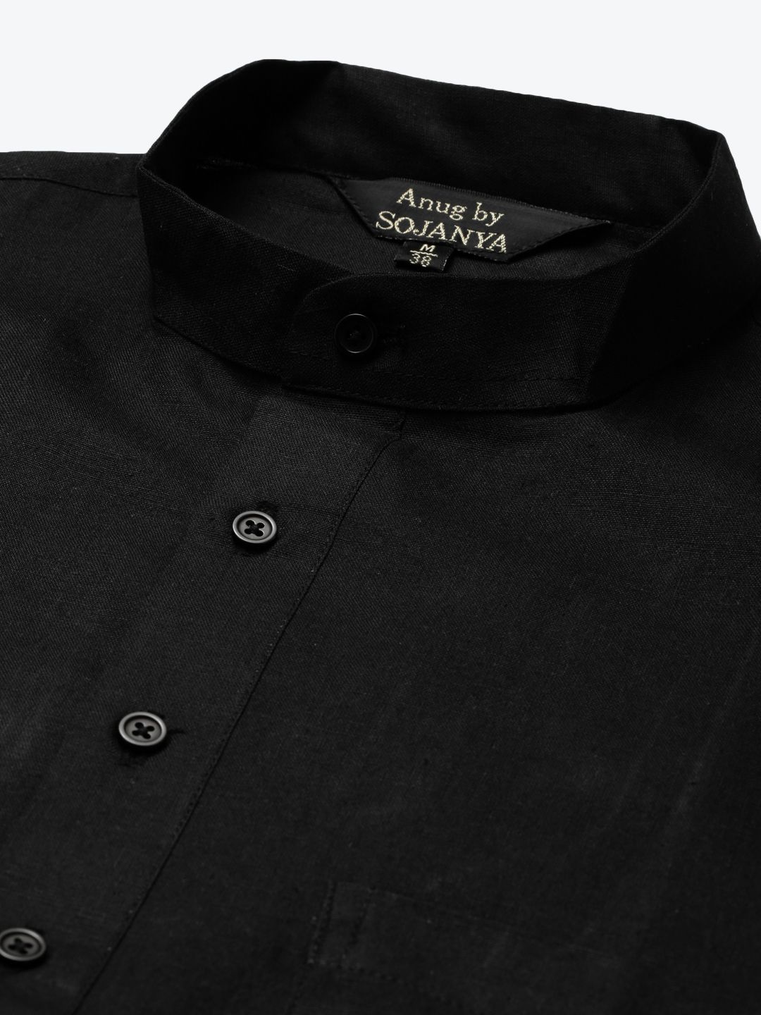 Anug by SOJANYA Men Black Dobby Band Collar Kurta