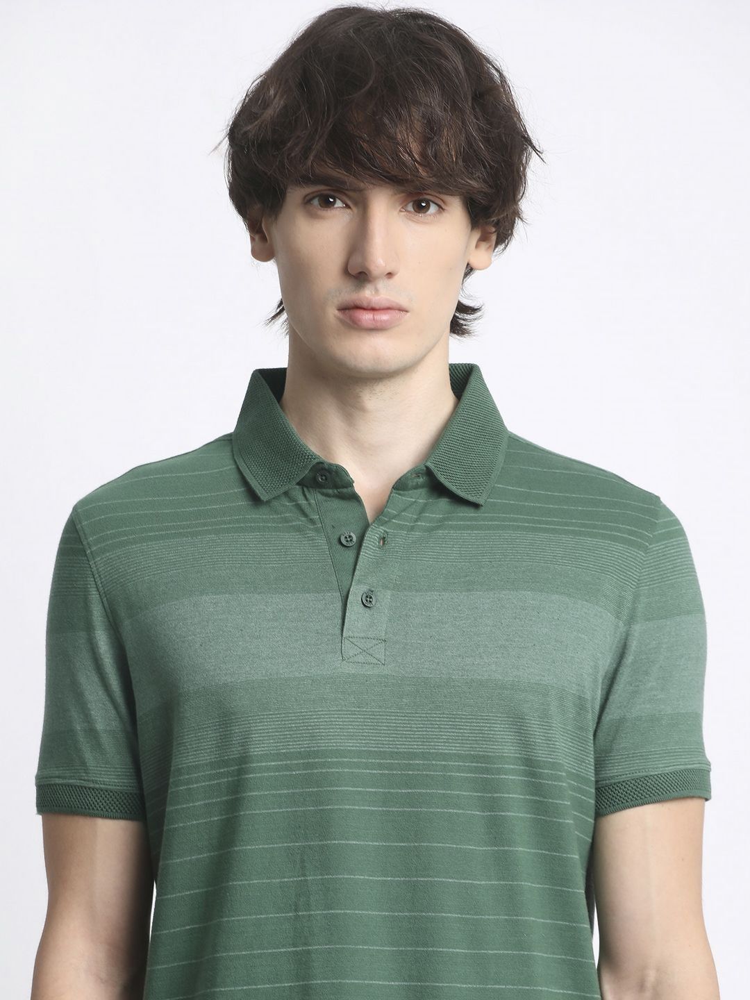 THE BEAR HOUSE Men Striped Polo Collar Slim Fit T-shirt