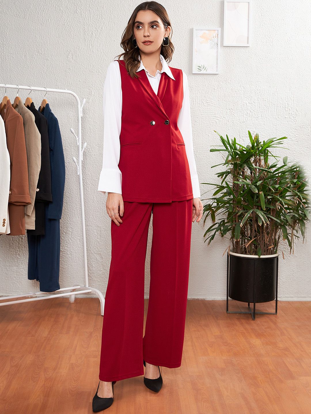 SASSAFRAS worklyf Women Straight Fit Easy Wash Formal Trousers