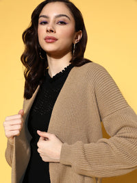 Berrylush Women  Beige Solid Oversized Layer Sweater