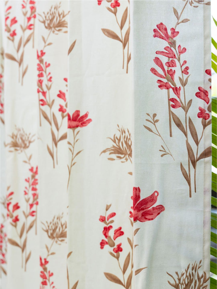 URBAN SPACE White & Pink 2 Pieces Floral Printed Window Curtains