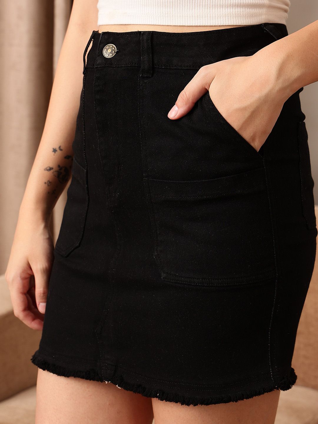 STREET 9 BASICS Black Pure Cotton Straight Mini Skirt