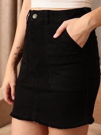 STREET 9 BASICS Black Pure Cotton Straight Mini Skirt