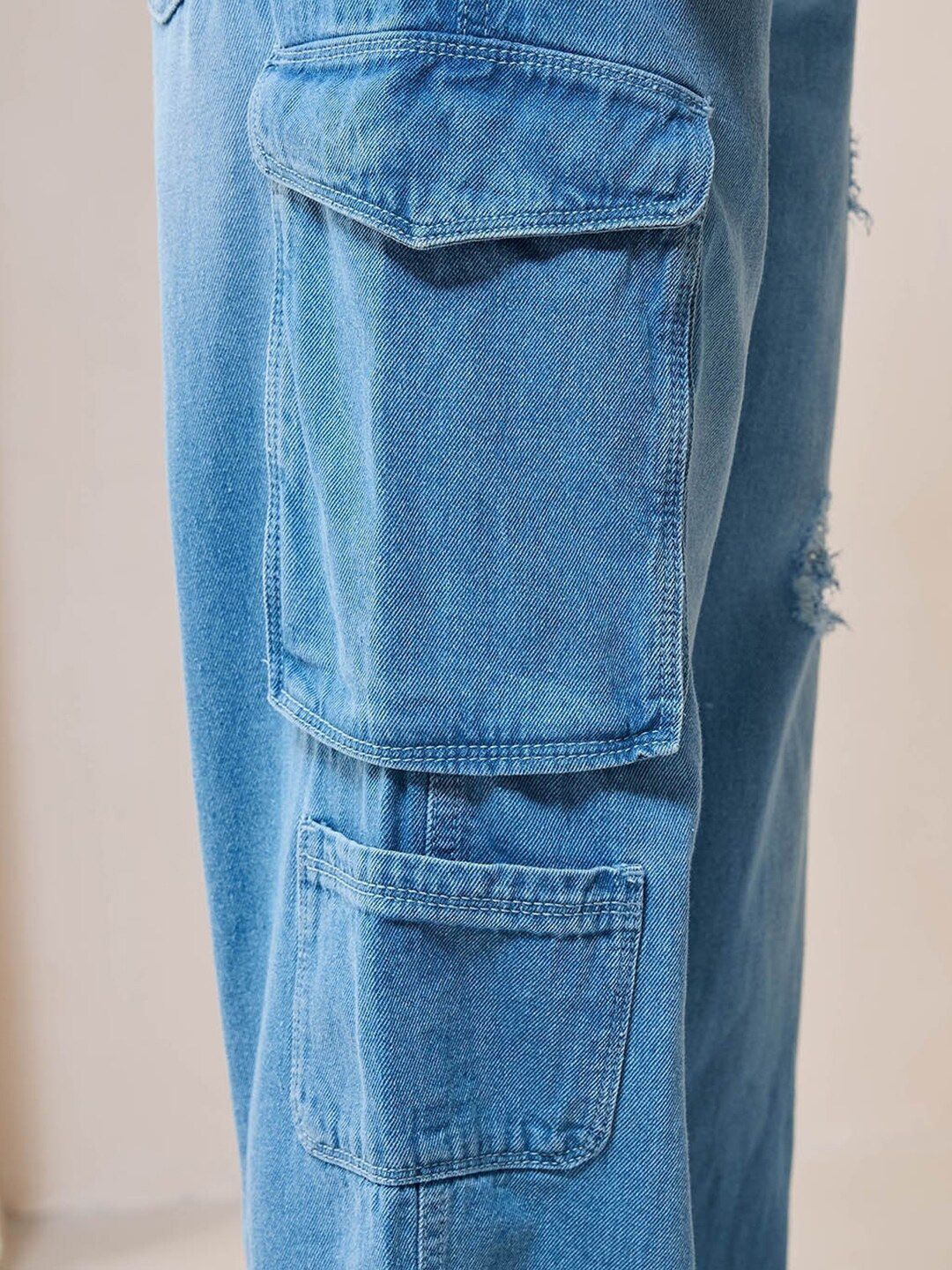 Bewakoof Straight Fit High-Rise Mildly Distressed Light Fade Organic Cotton Baggy Jeans