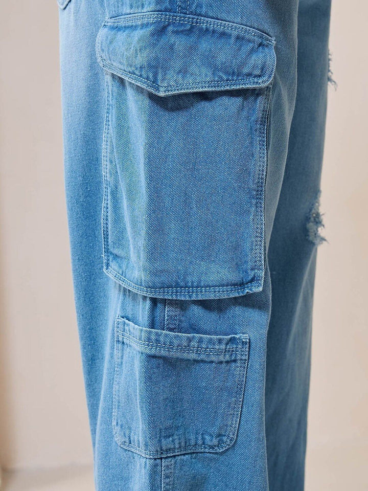 Bewakoof Straight Fit High-Rise Mildly Distressed Light Fade Organic Cotton Baggy Jeans