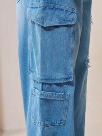 Bewakoof Straight Fit High-Rise Mildly Distressed Light Fade Organic Cotton Baggy Jeans